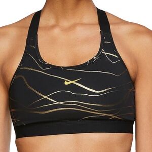 Nike Swoosh Icon Clash Black Gold Flow Design Athleisure Gym Active Sports Bra M